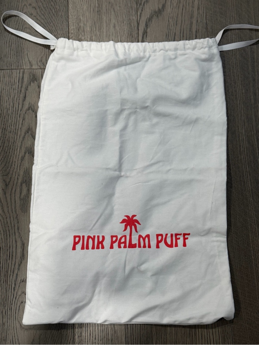 Pink Palm Puff White Drawstring Dust Bag